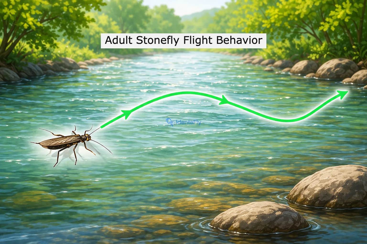 Diagram: stonefly adult flight path—smooth with a slight bob